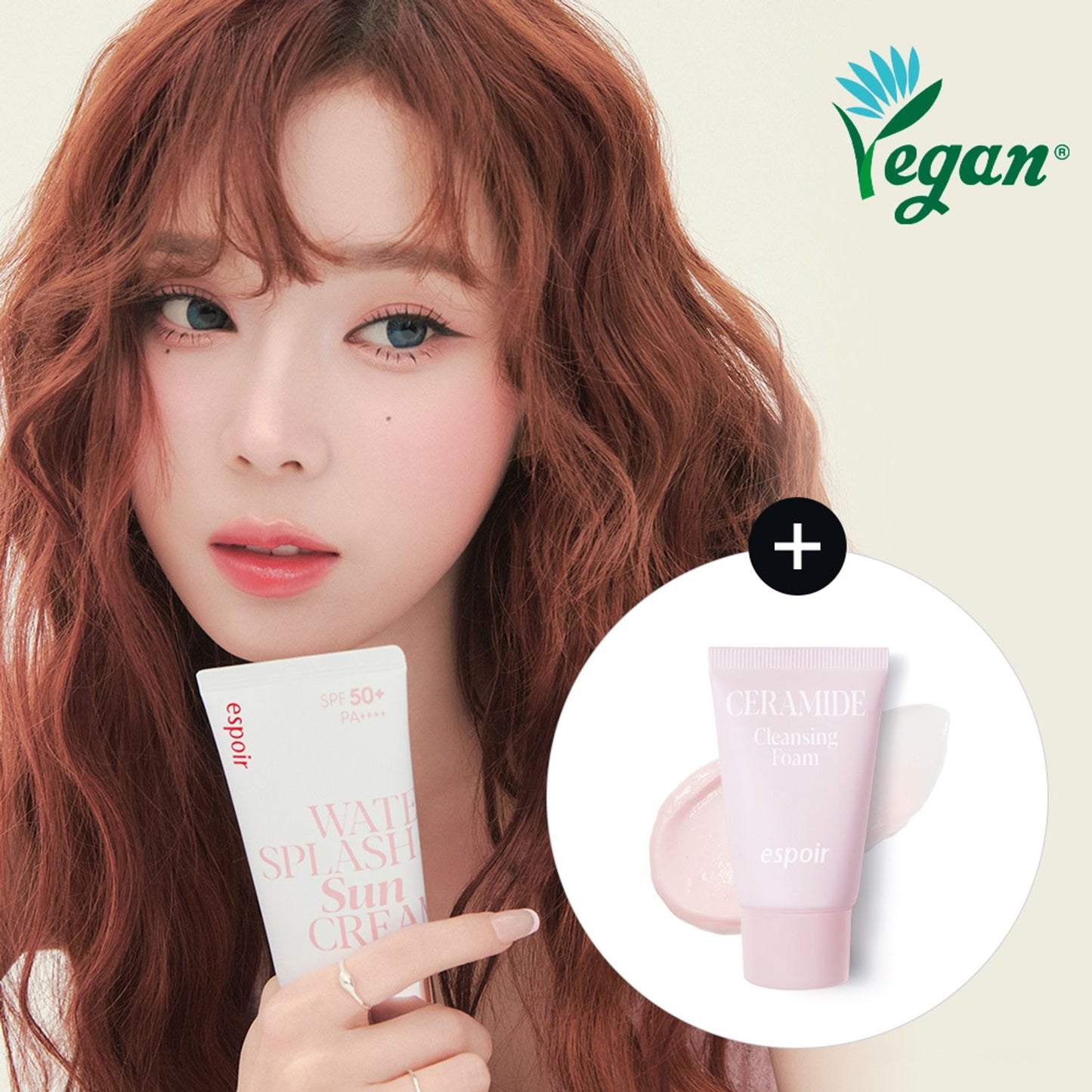 [espoir] Water Splash Sun Cream Ceramide Set – Hydrating Vegan Formula SPF50+ PA++++ | 60ml + 20ml Foam