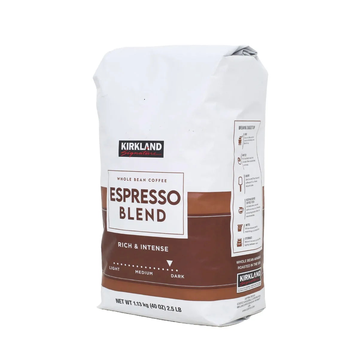 [Kirkland Signature] Espresso Blend Whole Bean Coffee | Dark Roast | Rich & Intense Flavor | 1.13kg