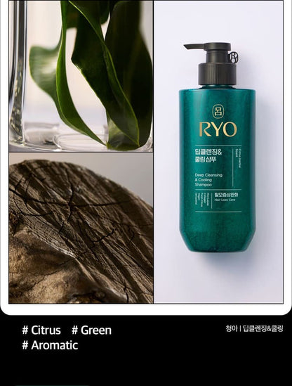 [Ryo] Deep Cleansing & Cooling Shampoo Refreshing Lightweight Finish 480ml