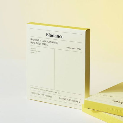 [BIODANCE] Radiant Vita Niacinamide Real Deep Mask | Brightening & Hydrating Hydrogel Sheet Mask | 4 Sheets