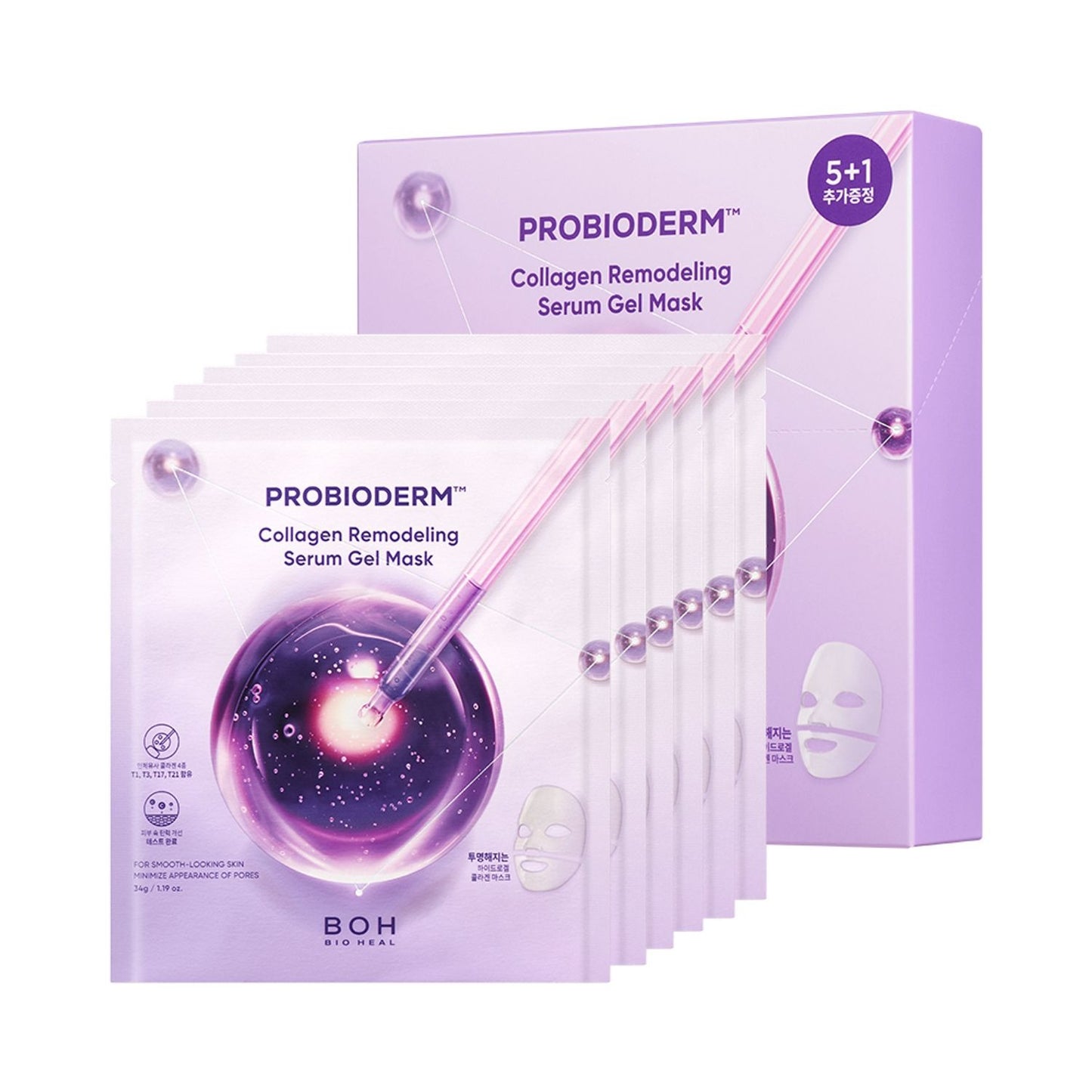 [BIOHEAL BOH] Probioderm Collagen Remodeling Serum Gel Mask – Cooling, Hydrating Glow Care | 5+1ea Special Set