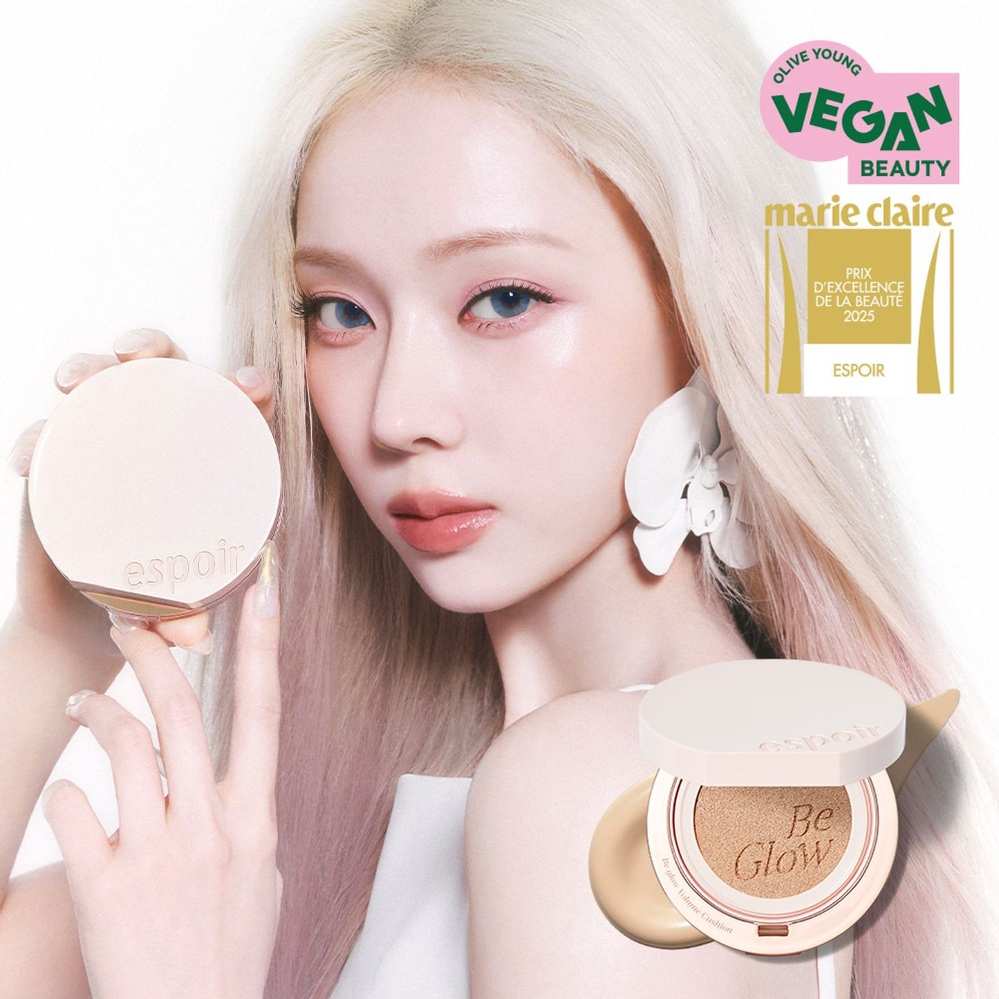 [espoir] Be Glow Volume Cushion Set with Refill &amp; Tone Pairing Cheek #Pink Icing | Vegan Radiant Finish