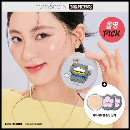 [rom&nd] Bare Water Cushion ZO&Friends Edition – Lightweight Natural Finish Set (Cushion + Refill + 2 Puffs + Stickers)