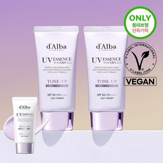 [d’Alba] Waterfull Tone-Up Sun Cream (Purple) 50ml x2 | SPF 50+ PA++++ | Brightening & Moisturizing UV Essence