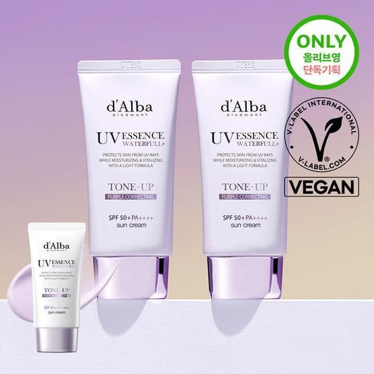 [d’Alba] Waterfull Tone-Up Sun Cream (Purple) 50ml x2 | SPF 50+ PA++++ | Brightening & Moisturizing UV Essence
