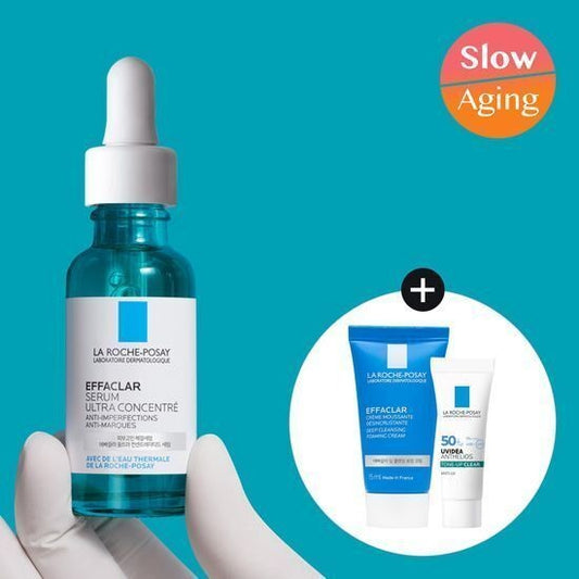 [La Roche-Posay] Effaclar Ultra Concentrated Serum Set | 30ml + Cleansing Foam 15ml + Uvidea Tone-Up Clear 3ml | Exfoliating & Hydrating Care