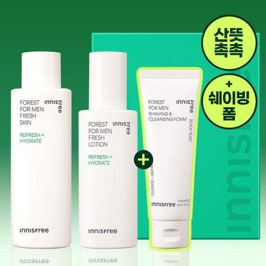 [Innisfree] Forest for Men Fresh Skin & Lotion Set with Hydrating Fresh Finish | 2-Piece + Cleansing Foam