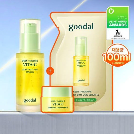 [Goodal] Green Tangerine Vita-C Serum α Refill Set – Refreshing Radiant Finish & Lightweight Hydration | 50ml + Cream 10ml