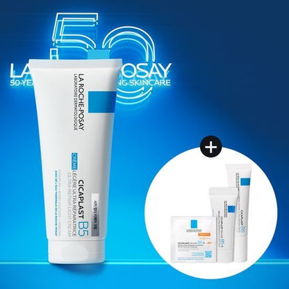 [La Roche-Posay] Cicaplast Baume B5 Cream Set | 100ml + 15ml + 3ml Balm + 2ml Sunscreen | Hydrating & Skin Barrier Care
