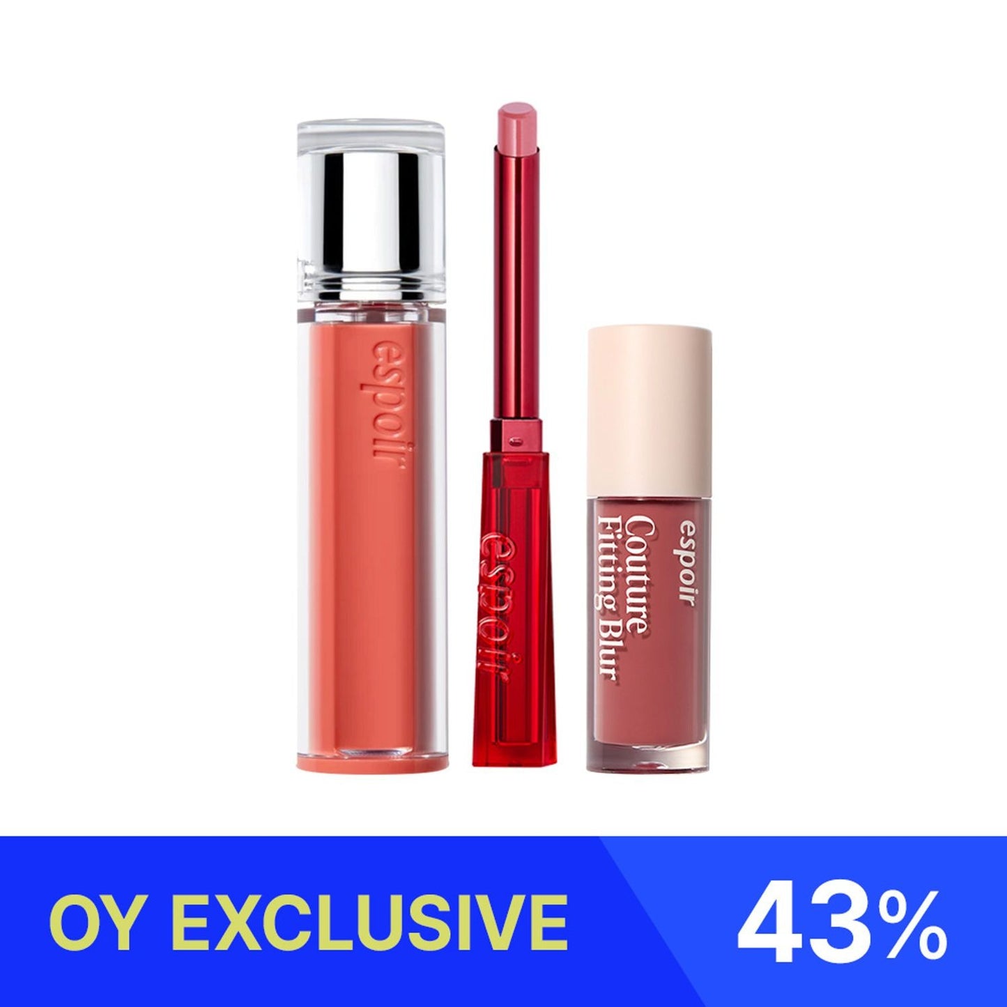 [espoir] Lip Trio Set – Couture Lip Tint Glaze + Sleek Cream Lipstick + Fitting Blur Mini (#Sour Peach)