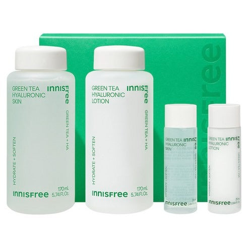 [Innisfree] Green Tea Hyaluronic Skin Care Set – Refreshing Hydration Finish (4-Piece Set)
