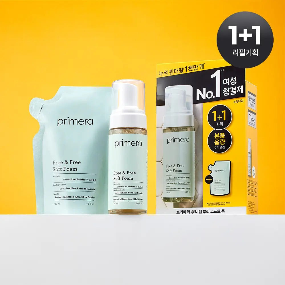 [primera] Free & Free Soft Foam Intimate Cleanser Mild pH 4.5 Set 150ml + 150ml Refill