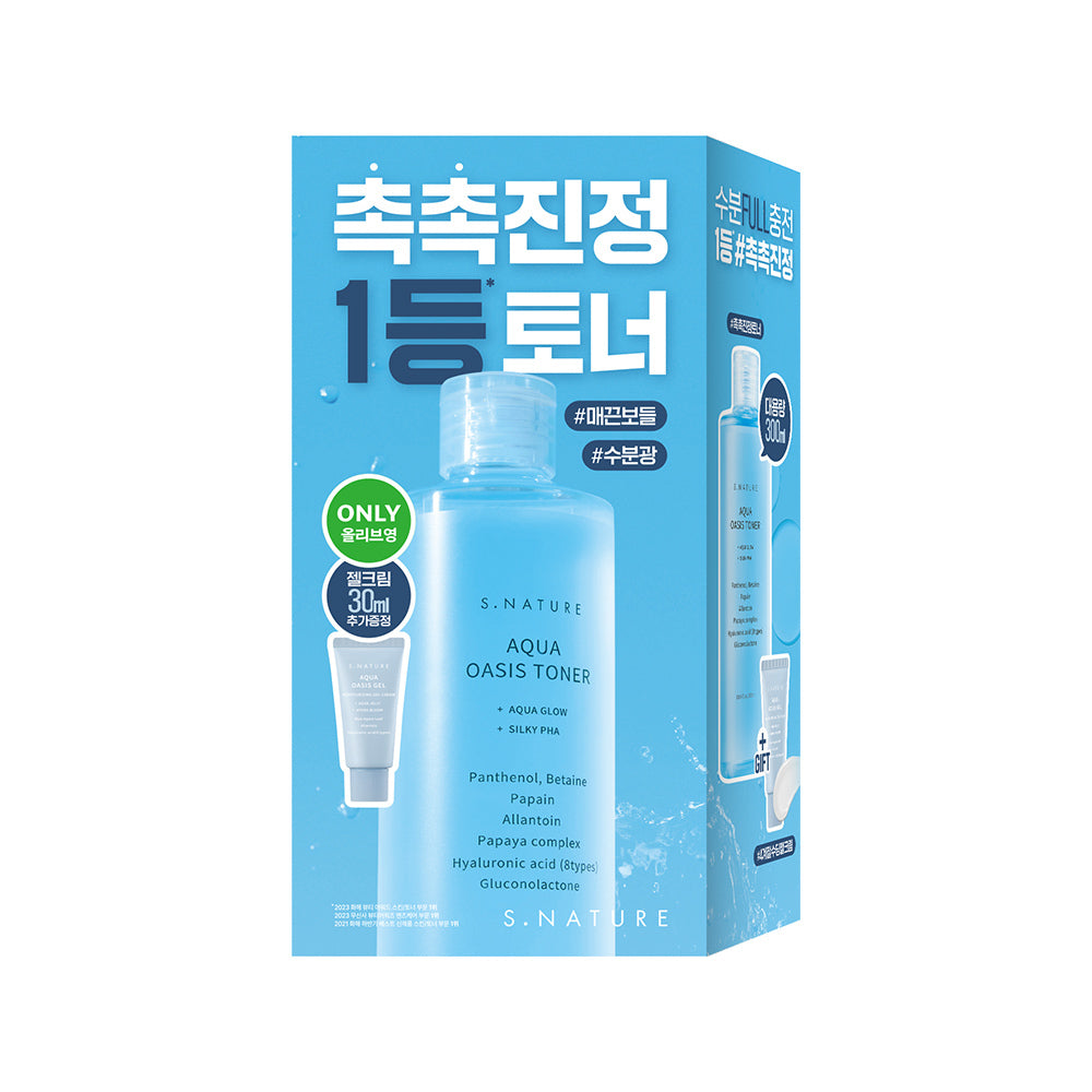 [S.NATURE] Aqua Oasis Toner – Lightweight Hydrating Fresh Finish (300 ml + Cream 30 ml)