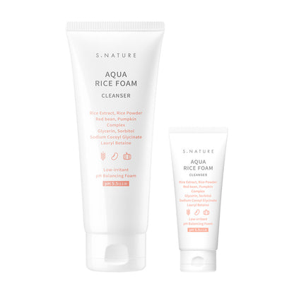 [S.NATURE] Aqua Rice Foaming Cleanser – Soft Creamy Lather Finish (160 ml + 20 ml)