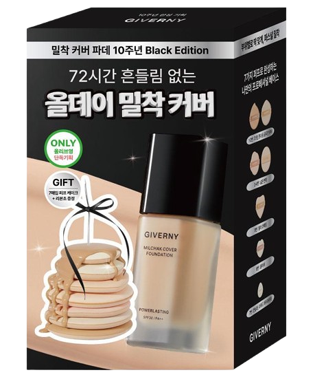 [GIVERNY] Milchak Cover Foundation Smooth Long-Wear Finish 30ml Black Edition (7 Shades)