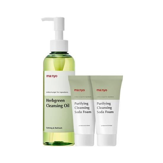Manyo Factory Herb Green Cleansing Oil 200ml (+Mild Acidic Soda Foam 20ml × 2)