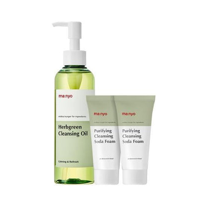 Manyo Factory Herb Green Cleansing Oil 200ml (+Mild Acidic Soda Foam 20ml × 2)