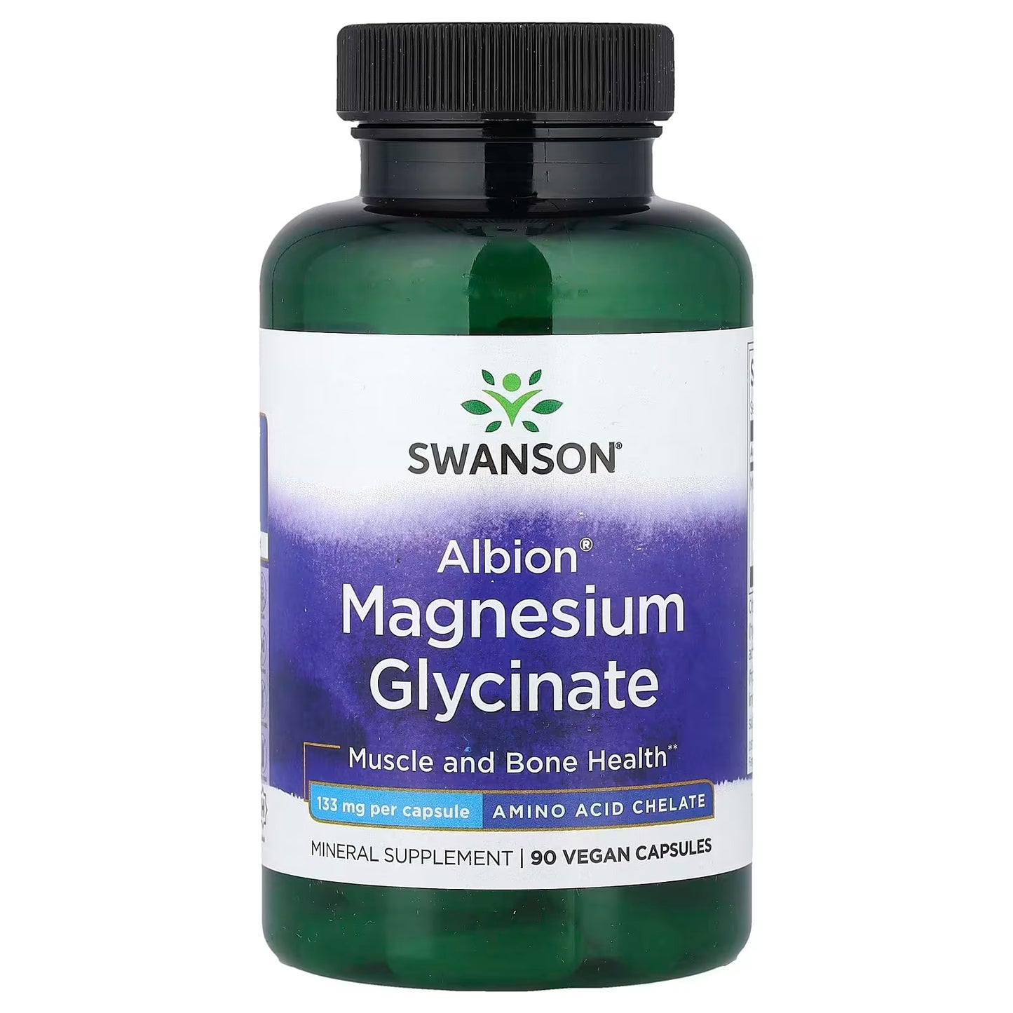 [Swanson] Magnesium Glycinate Albion Amino Acid Chelate | Dietary Supplement | 90 Vegan Capsules | GlowLab