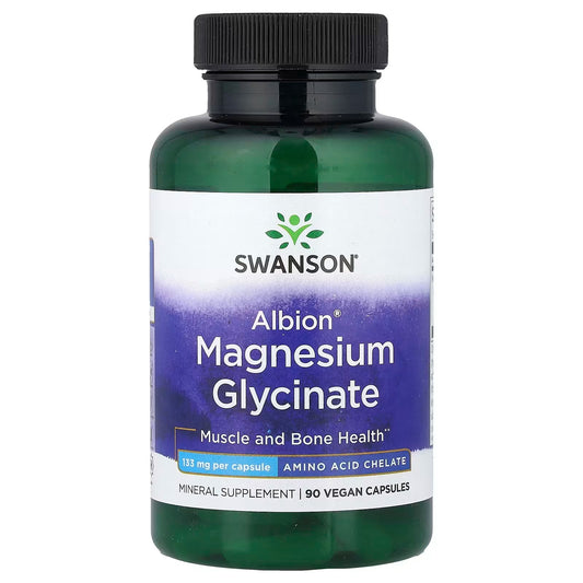 [Swanson] Magnesium Glycinate Albion Amino Acid Chelate | Dietary Supplement | 90 Vegan Capsules | GlowLab