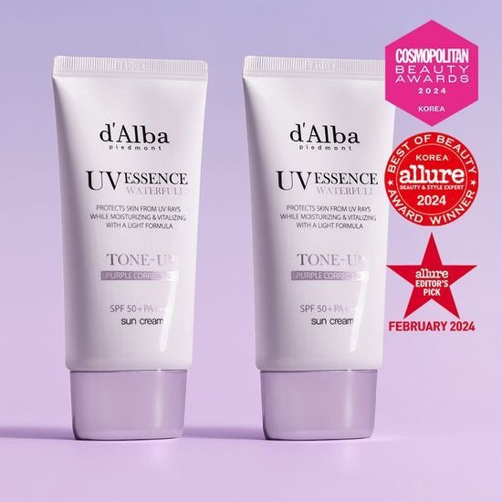 [d’Alba] Waterfull Tone-Up Sun Cream (Purple) 50ml x2 | SPF 50+ PA++++ | Brightening & Moisturizing UV Essence