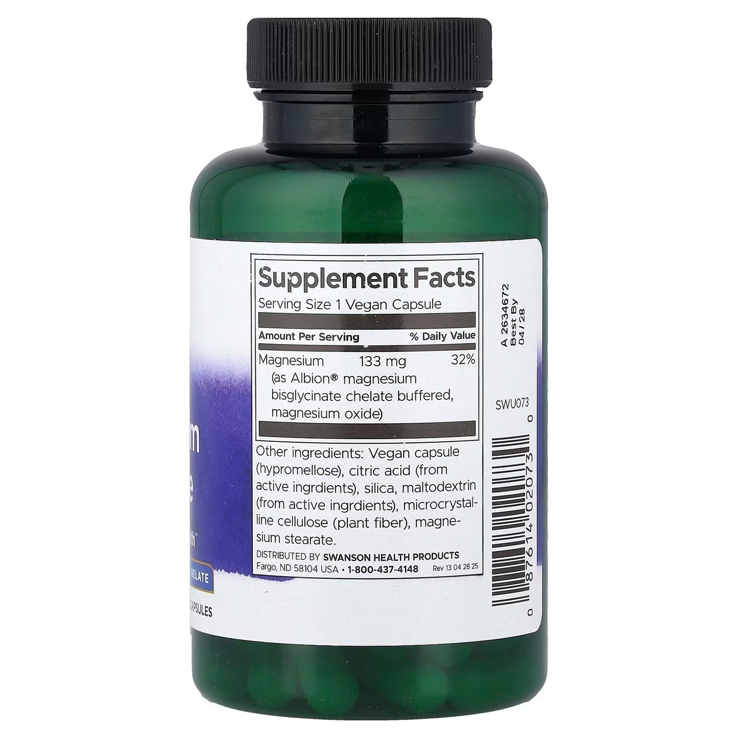 [Swanson] Magnesium Glycinate Albion Amino Acid Chelate | Dietary Supplement | 90 Vegan Capsules | GlowLab