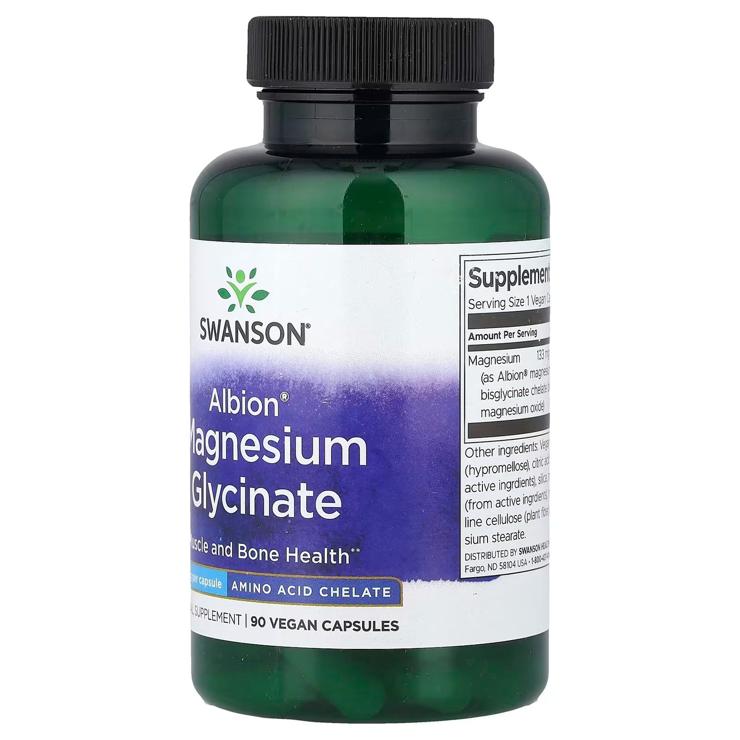 [Swanson] Magnesium Glycinate Albion Amino Acid Chelate | Dietary Supplement | 90 Vegan Capsules | GlowLab
