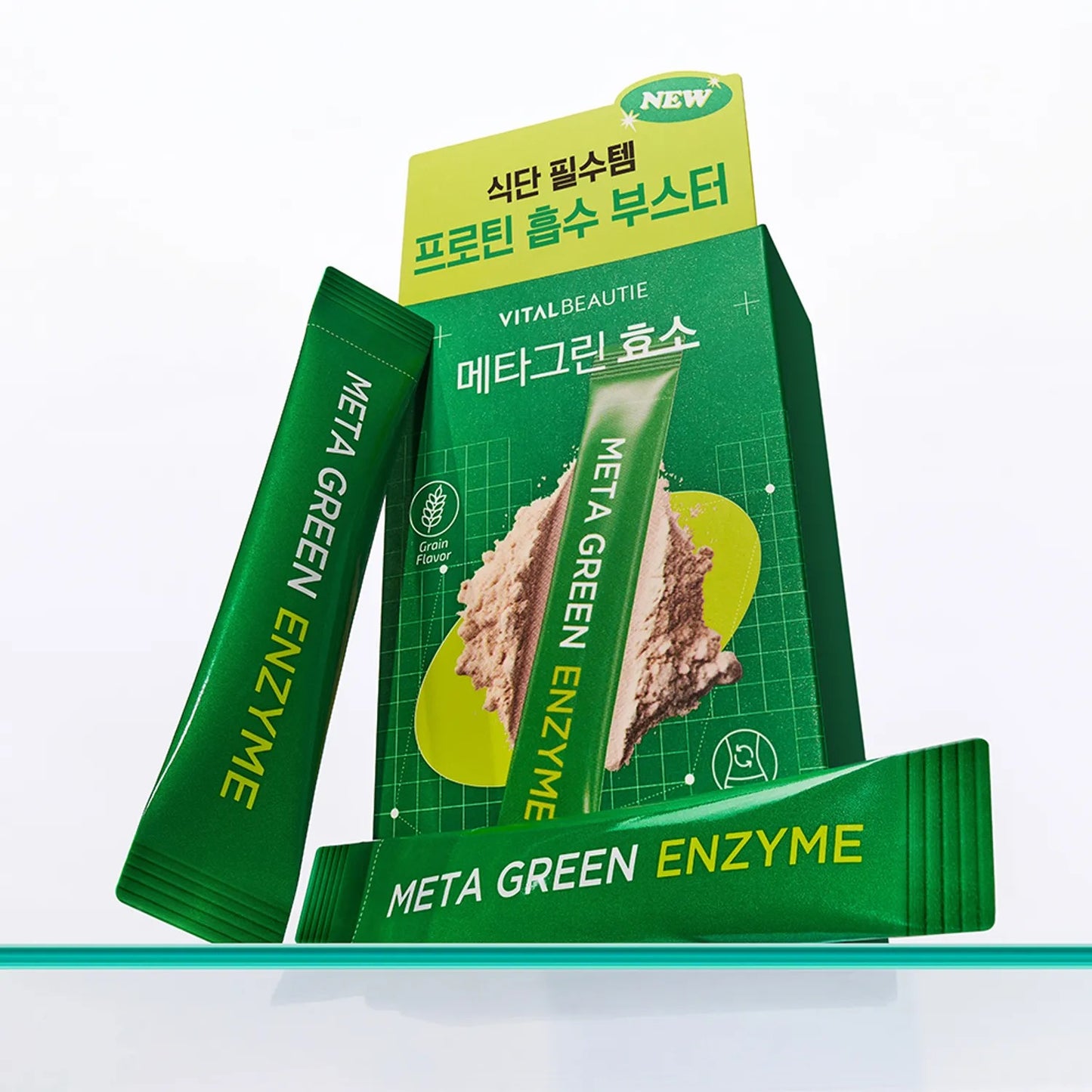 [VITALBEAUTIE] Meta Green Enzyme | Light Plant-Based Powder with Natural Taste | 14 Sticks + 2 Bonus
