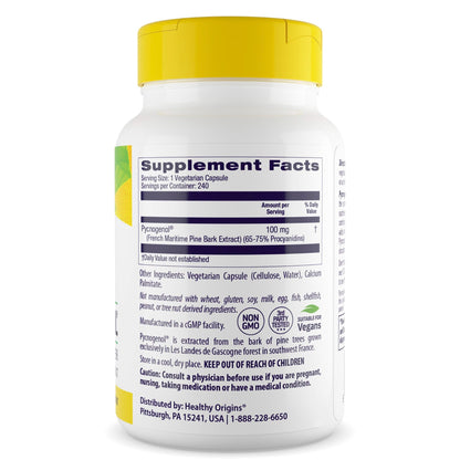 [Healthy Origins] Pycnogenol 100mg | Dietary Supplement with Pine Bark Extract | 240 Veggie Capsules