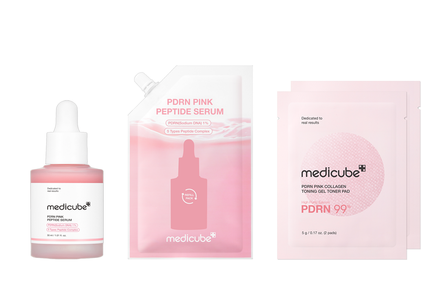 [Medicube] PDRN Pink Peptide Serum Set – Soft Radiant Finish + Refill & Toner Pads – 30ml + 50ml + 2 Pads